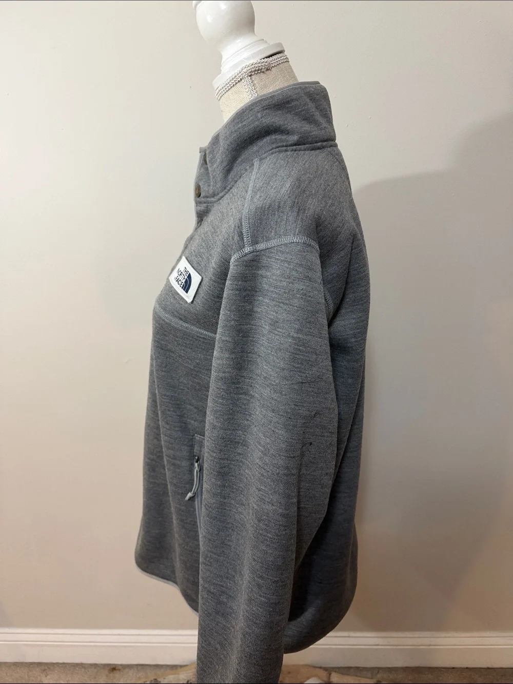 The North Face Heather Gray Snap-Button Fleece Pullover